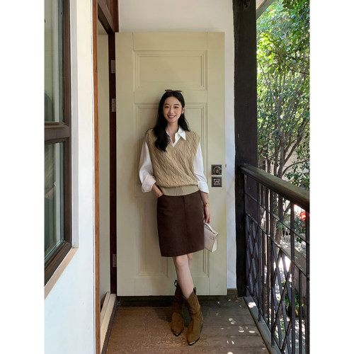 MULVAN 日落巴萨 复古灯芯绒半身裙女高腰显瘦包臀短裙a字中裙