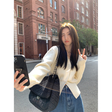 MULVAN 黑色v领毛衣开衫女秋冬外穿韩版收腰长袖短款针织上衣