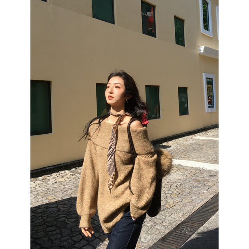 白色一字肩毛衣女高级感上衣秋冬