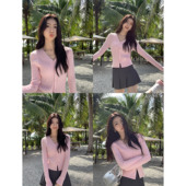 修身 MULVAN 女新款 V领麻花针织开衫 打底毛衣气质外穿上衣 经典