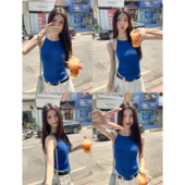 MULVAN 针织吊带背心女外穿修身 夏设计感小众不规则挂脖上衣