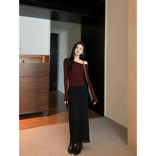 MULVAN 复古半身裙女宽松休闲设计感不规则流苏中长裙 现货7折