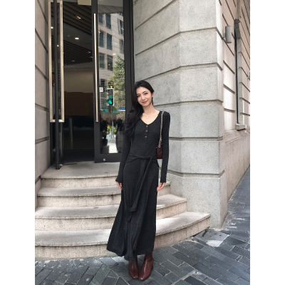 MULVAN 韩系温柔 海军领长袖针织连衣裙女可拆披肩裙子修身两件套