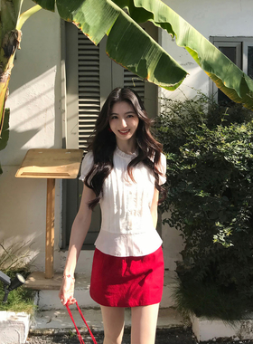 MULVAN 初绽铃兰 法式圆领蕾丝花边衬衫女气质泡泡袖小衫别致上衣