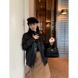 立领pu皮衣外套女宽松酷飒夹克机车服 潮酷出行 MULVAN 现货7折