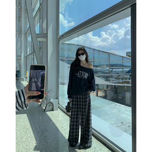 拖地长裤 MULVAN 复古阔腿格子休闲裤 露思同款 现货7.5折