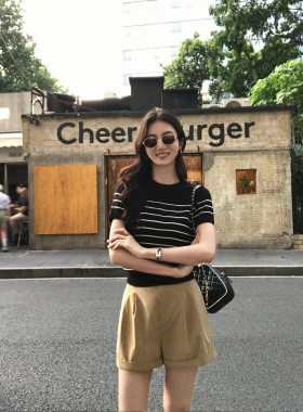 MULVAN 随搭clean fit 高腰翻边牛仔短裤女莱赛尔宽松基础热裤