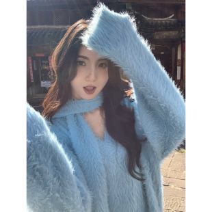 软糯仿水貂毛V领毛衣女气质上衣 冬日氛围感 MULVAN 现货7.5折