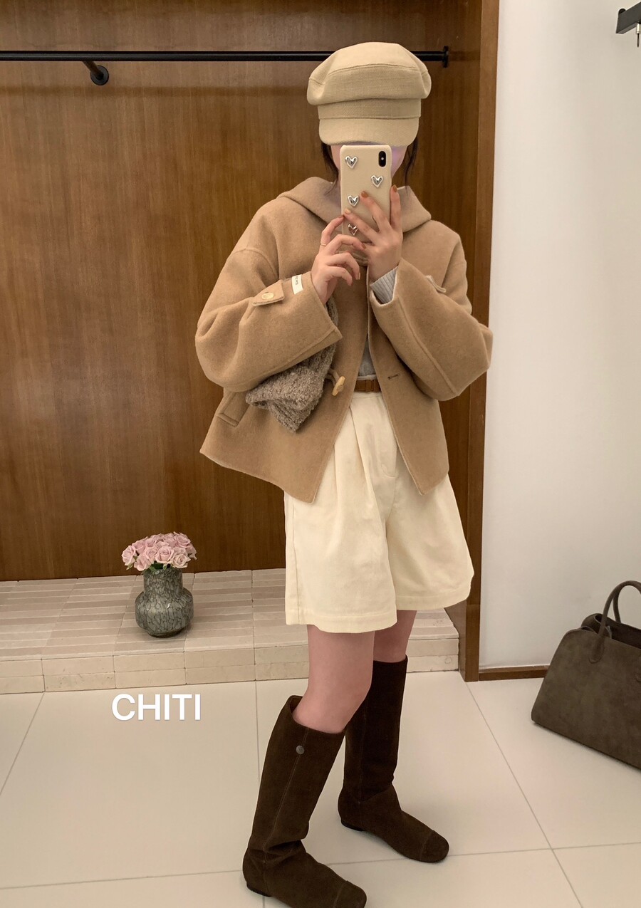 清仓价不退换CHITI驰媞】韩系连帽舒适时尚羊毛呢外套