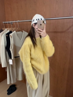 深秋毛绒感毛衣【EASE】软糯加厚针织衫羊驼绒保暖新款女羊毛衫