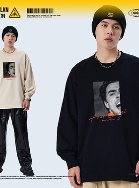 摇滚计划橙色战士CEO刺客路易吉美式T恤印花男士秋冬重磅复古长袖