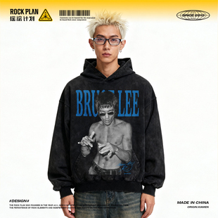 摇滚计划杂志风李小龙秋冬保暖卫衣街头休闲潮牌复古百搭Oversize