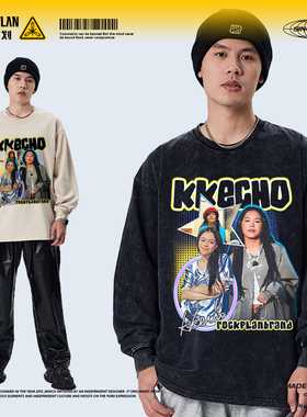 摇滚计划说唱歌手kkecho陈欣瑶美式T恤嘻哈学生圆领重磅短袖潮男