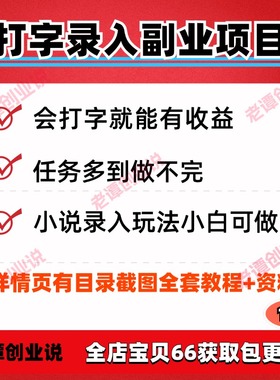 小说打字录入副业项目单号日入50+会打字就有收益任务多视频教程