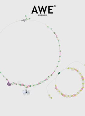 AWE森系小清新碎花米珠蝴蝶项链
