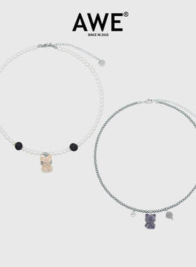AWE可爱小猫咪珍珠项链周深同款高颜值学生党设计感小众毛衣链女