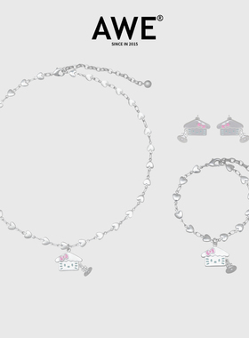 AWE学生党蝴蝶结猫咪爱心项链女