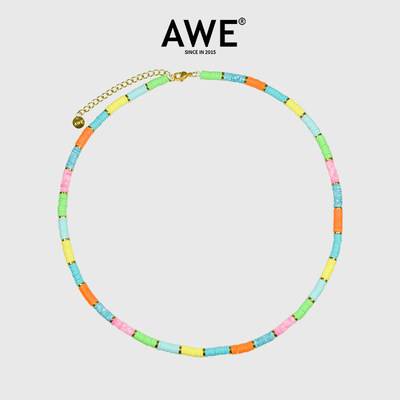 AWE彩色软陶片串珠项链情侣颈链