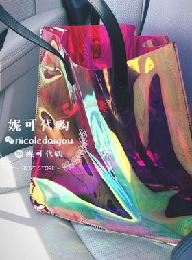 【在途/Skinnydip英国正品】粉色黄色镭射半透明手提购物袋单肩包