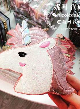 【现货正品/Skinnydip英国】淡粉色独角兽亮片珠光拉链零钱包