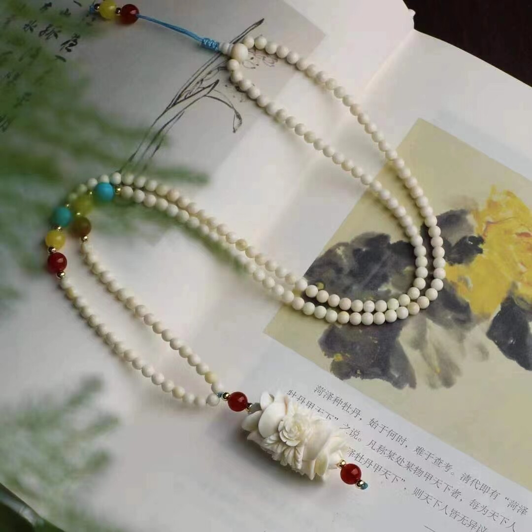 新品天然港工象牙毛衣链套项链