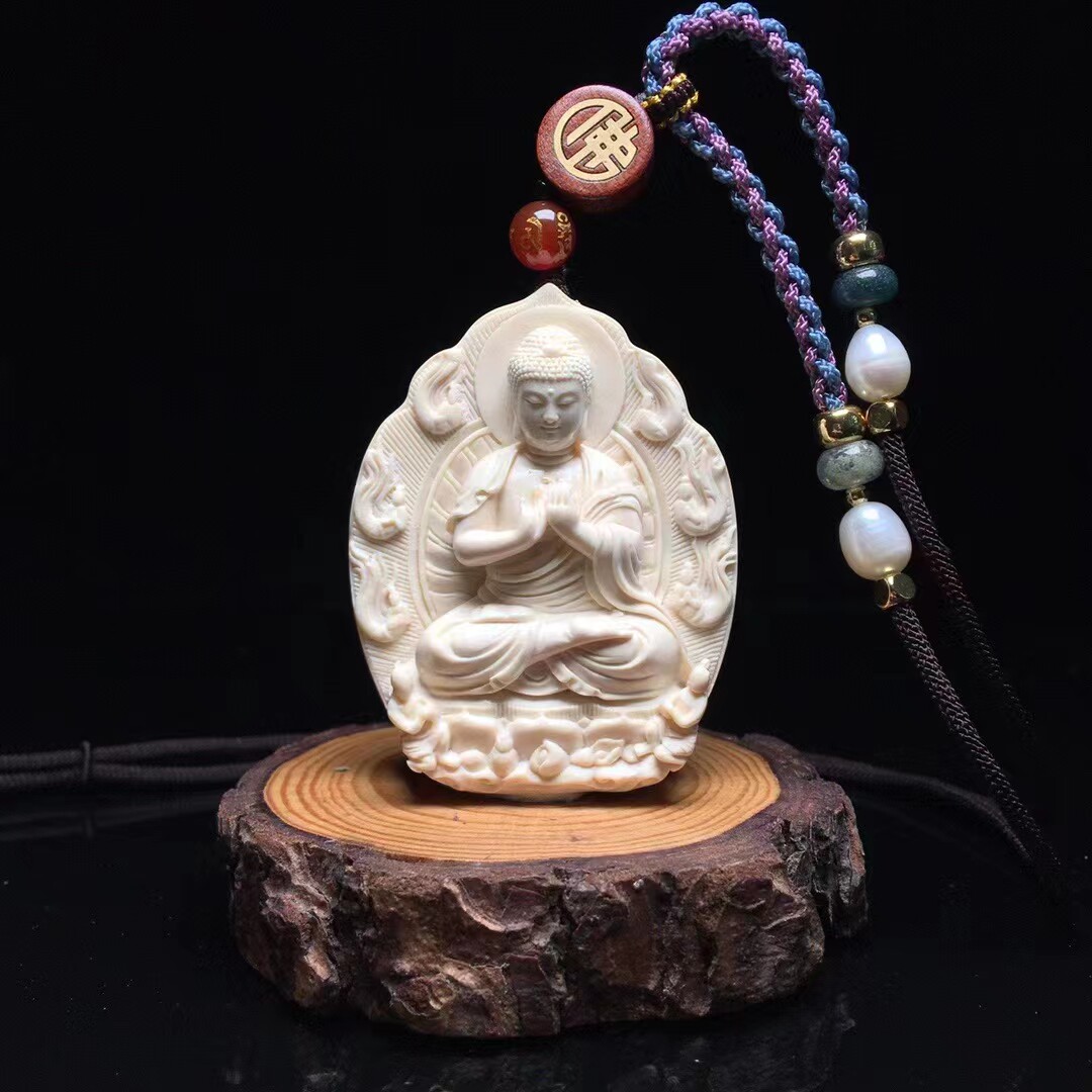 天然精品猛犸象牙雕大日如来挂件牌子猛犸牙吊坠赵炳照新作