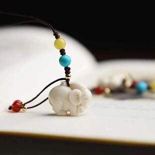 天然猛犸牙小象吉象吊坠挂坠猛犸小挂件配送挂绳