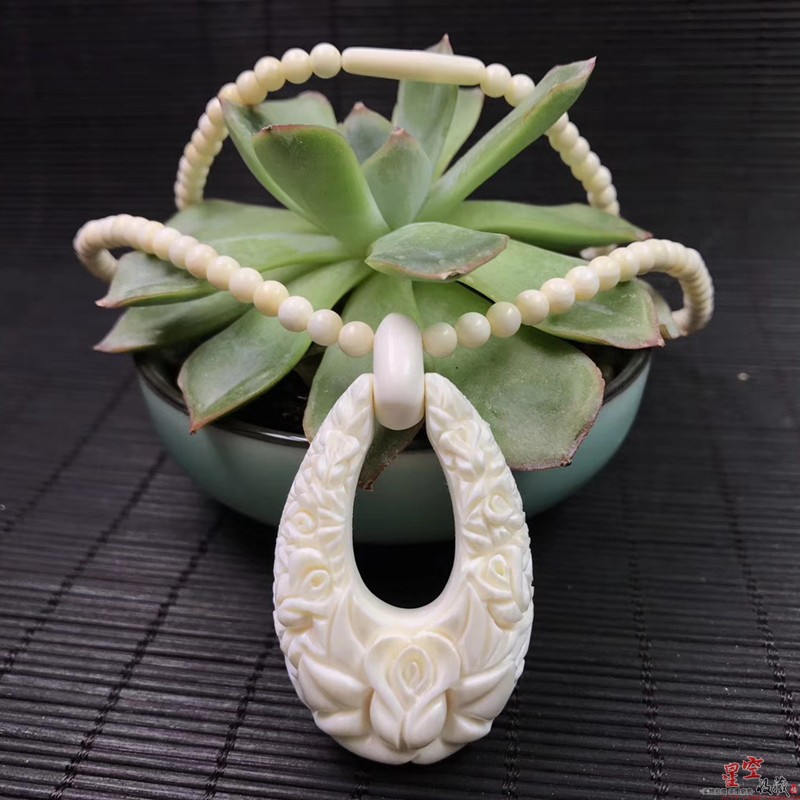 天然港工牙水滴玫瑰花项链