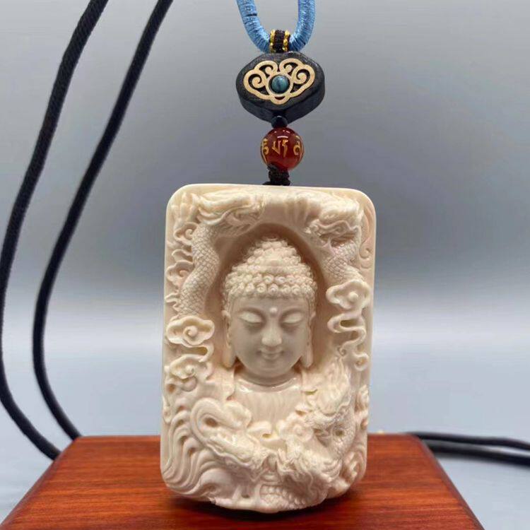 天然猛犸牙牌子吊坠手工雕刻大日如来挂件