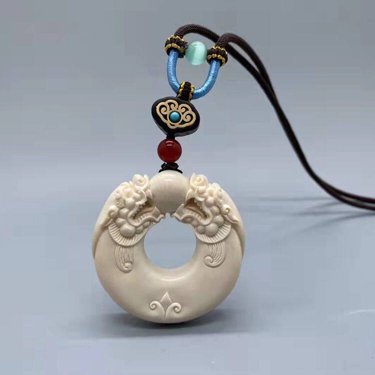 天然保真猛犸象牙双貔貅吊坠项坠猛犸牙雕转运平安扣挂件