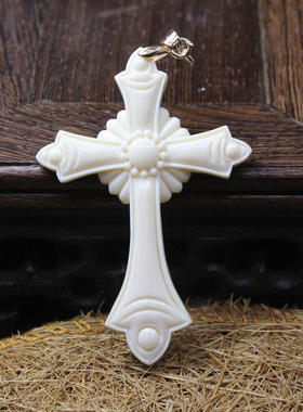 猛犸象牙花边十字架吊坠送挂绳
