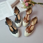 不累脚雕花拼色高跟丁字鞋 春夏季 女 旗袍鞋 帆家民国复古风真皮中式