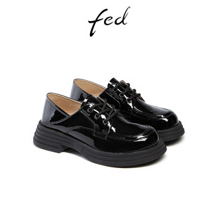 fed黑色小皮鞋春季新款女鞋厚底乐福鞋真皮牛津鞋女款DBS211