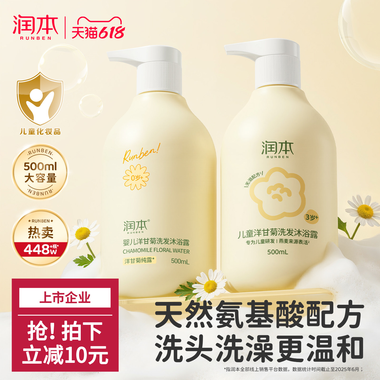 润本儿童沐浴露洗发水二合一婴儿宝宝沐浴液洗头专用旗舰店正品