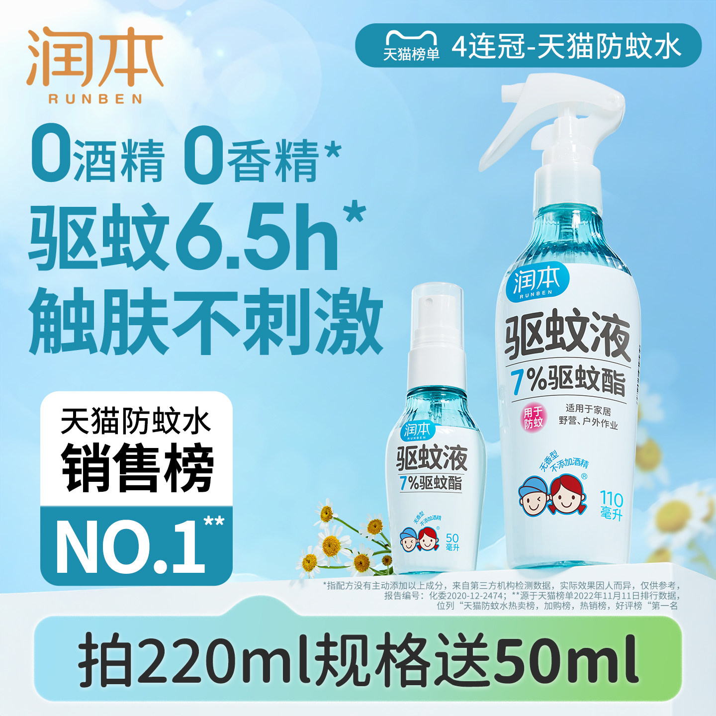 润本驱蚊液防蚊喷雾户外专用驱蚊水蚊怕水花露水 儿童宝宝精油贴