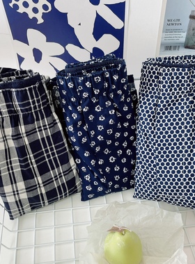 潮流男士蓝色花格波点无印日式大码宽松纯棉简约居家内裤阿罗裤