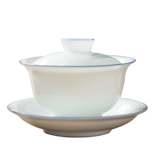 甜白盖碗薄胎三才碗德化白瓷功夫茶具茶杯手工盖杯陶瓷汉白泡茶碗