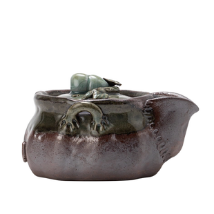 原矿粗陶茶壶清水烧宝瓶复古柴窑葫芦手抓壶茶具窑变小品壶泡茶器