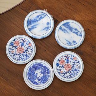 青花杯垫陶瓷盖置功夫茶具杯托白瓷壶垫小号壶承杯碟盖承茶壶盖托