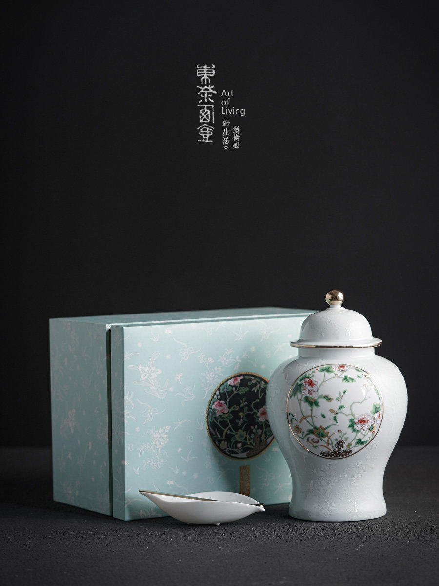陶瓷将军罐茶叶罐大号茶罐防潮缸茶仓家用茶盒密封罐茶叶包装定制
