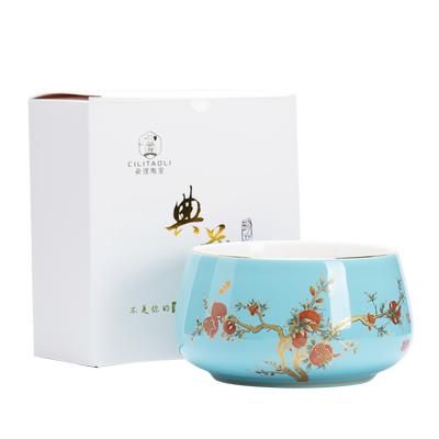 硕果累累茶洗大号西湖蓝釉茶缸
