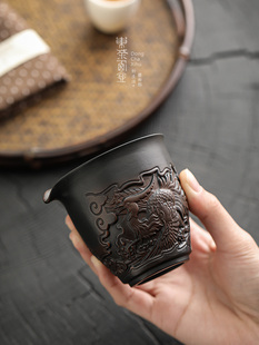 紫陶茶海半手工浮雕龙公道杯细陶瓷公杯非紫砂分茶器功夫茶具匀杯