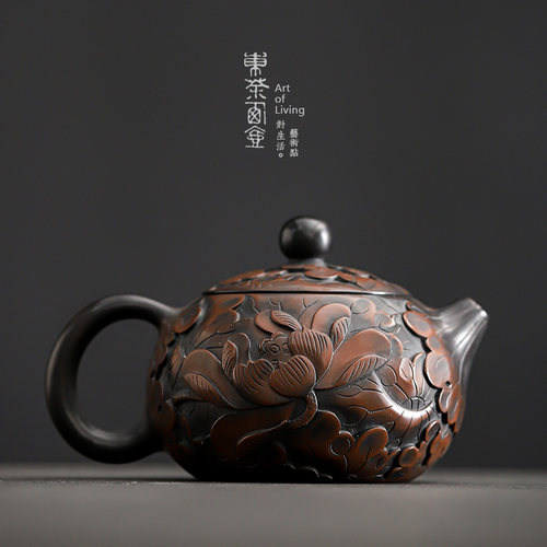 云南建水紫陶茶壶深雕新家用手作