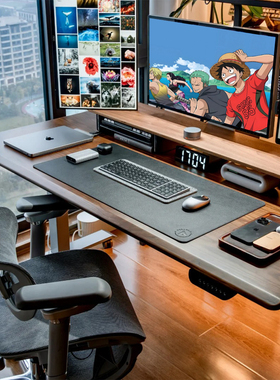 2026新款电脑桌实木电动升降桌电竞房布置家用书桌办公桌电竞桌子