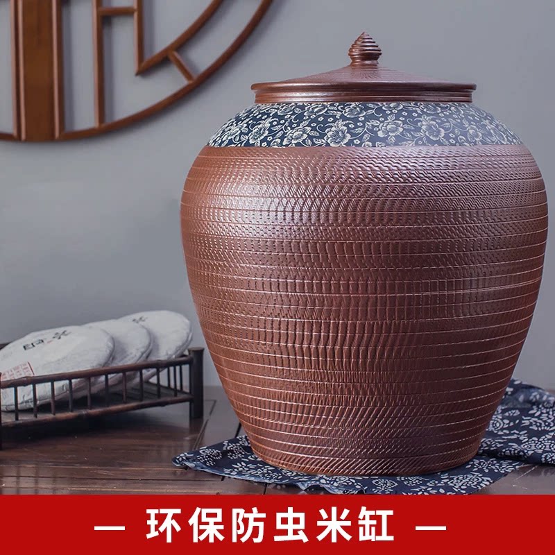 陶瓷米缸米桶50斤100斤20装家用带盖景德镇腌菜桶水油缸储物米罐
