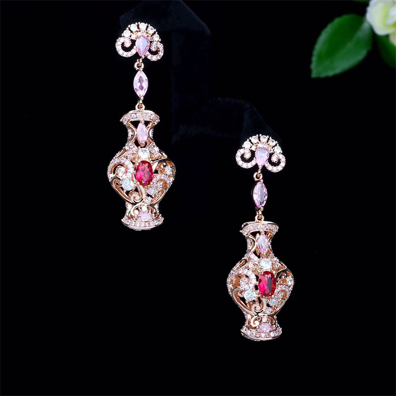 2025新款时尚洋气S925银针耳钉重工超闪锆石青花瓷耳环轻奢耳饰女