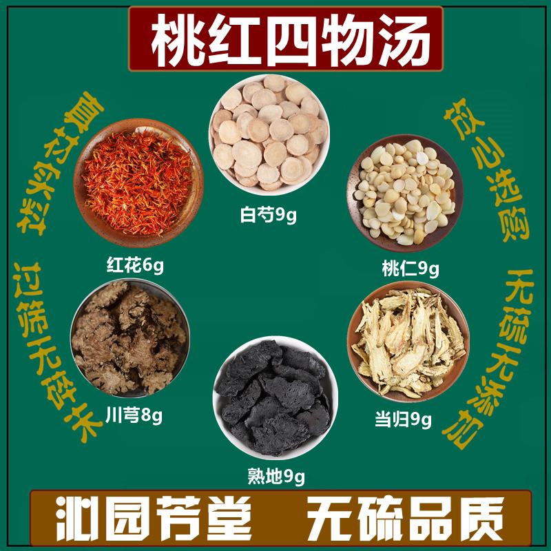 桃红四物汤中药材白芍 当归 熟地 川芎 桃仁 红花 同仁堂原料气血