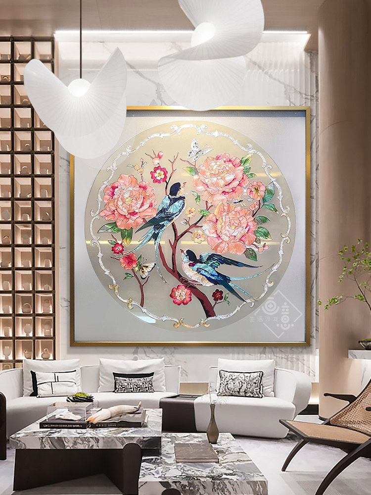 高端纯手绘搪瓷装饰画、新中式餐厅挂画、入口卧室花鸟壁画、快乐