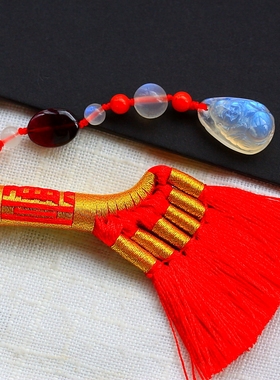 顺风顺水——玻璃体蓝月光佛佛配红碧玺+金扫帚包挂（或手机链）