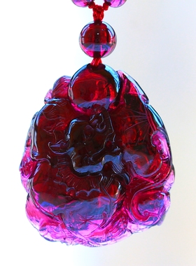 ◆福寿如意◆收藏级——硕大宝石级紫牙乌石榴石双面精雕大挂件